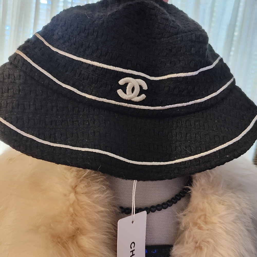 Black Bucket Hat with White Accents - Picture 6 of 8